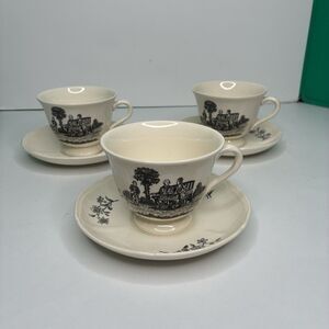 Wedgewood Etruria & Barlaston Creamware Tea Cup And Saucer Set Of 3